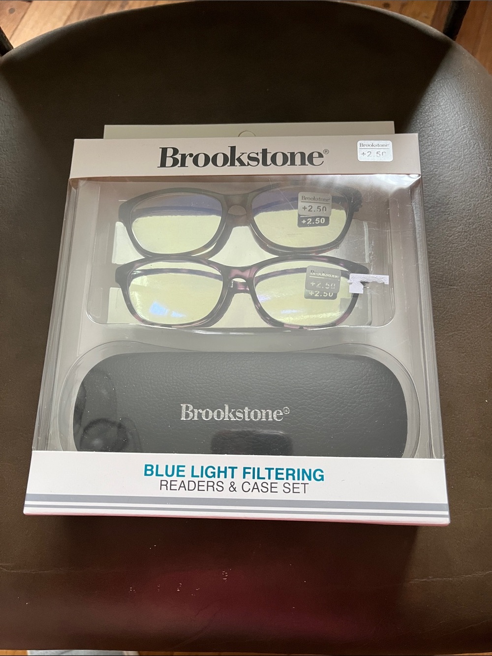 Brookstone Black Frame Blue Light Filtering Readers Set with Case 2.5+